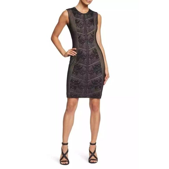 Dress The Population Black Nude Tori Lace Overlay Sleeveless Sheath Dress Sm - Picture 4 of 7